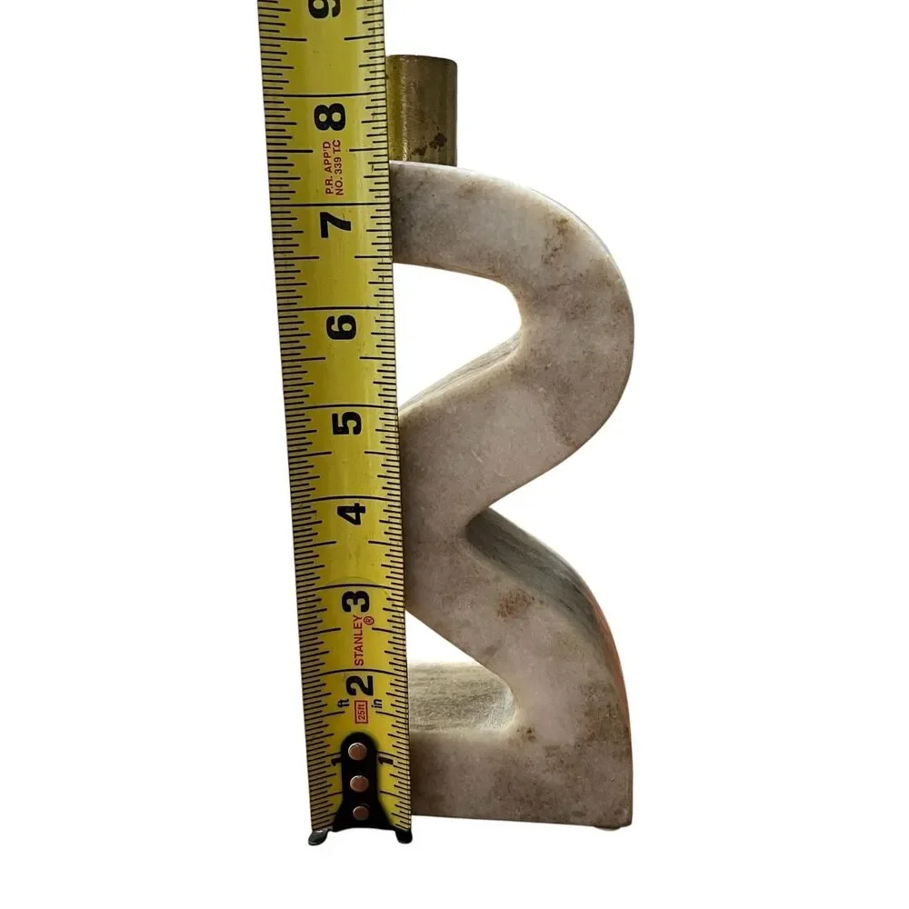 Marble Brass Abstract Zigzag Candlestick Holder Tan Handmade India Modern Decor